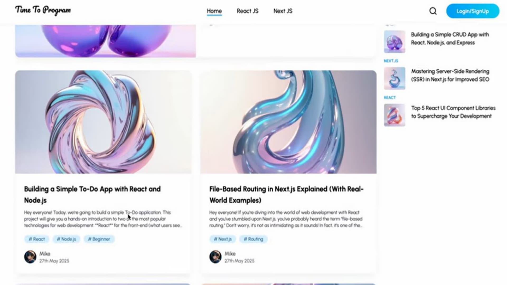 Screenshot of custom-built blog application platform